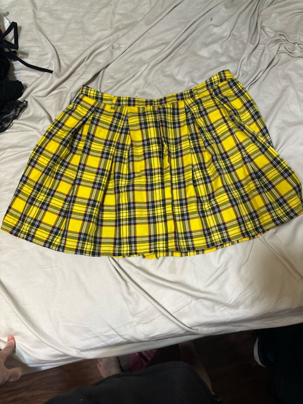 Hot Topic Yellow Plaid Skater Skirt - Black & White Tartan